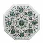 12" White Marble Corner Side Table Top Malachite Inlay Home Decor And Garden