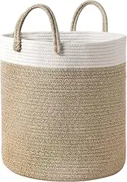 Large Woven Basket, Cotton Rope Laundry Basket with Handles, Decorative Organizer for Nursery Storage (Tall)