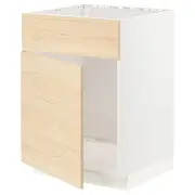 METOD base cabinet f sink w door/front, white/Askersund light ash effect, 60x60x80 cm
