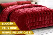 Faux Mink Quilt Comforter - Burgundy