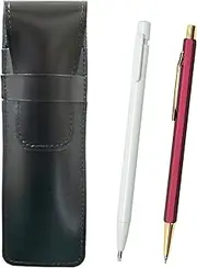 2 Pack Slim Cowhide Leather Pencil Case Black Ultra Fine Retractable Eraser White and All Metal Metallic Wine Rugged Hexagonal Women Mechanical Pencil Set ASBER15W-A6S-2