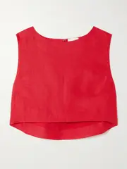 [Posse] Posse - Martina Cropped Linen Top - Red - x large x large Red