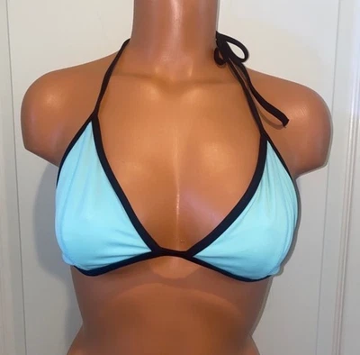 VICTORIA’S SECRET Bikini Swim Suit Triangle Top Only Aqua Black Trim M Medium