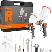 REFINE HVLP Air Gravity Spray Gun Sets, 2-Spray Paint Guns, 1.0mm & 1.4/1.7mm Nozzles, Auto Paint Sprayer with Air Regulator for Car, Furniture, House Painting