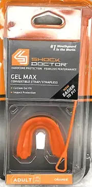Shock Doctor Gel Max Mouthguard Adult Age 11+ Orange Convertible Strap Strapless