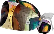 [WOSHJIUK] Working Hat 2 Pack Scrub Caps for Women,Geometric Abstract Art Print,Tie Back Cap Adjustable Scrub Hat