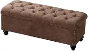 Storage Benches Shoe Change Stool Sofa Rest Stool Home Linen Long Stool Storage Box Multifunction Bedroom Bed End Stool(Brown,60x45x45cm)