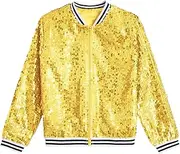 [Sinleey] Kids Boys Sequin Jacket Long Sleeve Sparkly Bomber Tops Hip Hop Disco Party Outfits 6-16Years