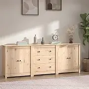 Solid Pine Wood Sideboard, 210x35x80 cm, Ample Storage Cabinet for Living Room, Office, Buffet Display, Rustic Decor