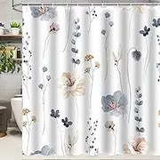 Shower Curtain for Bathroom,Leaf Print Waterproof Anti Mould Bath Curtain with Weighted Hem,12 Hooks Floral Washable Polyester Shower Curtains for Bathroom Tubs Spa Wet Room