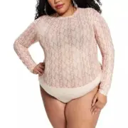 Nina Parker Women's Trendy Plus Size Logo-Mesh Bodysuit Size 3X MARP Long Sleeve