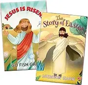 Jesus is Risen Go Fish Game and The Story of Easter Memory Card Set, Christian Basket Stuffers for Boys and Girls, Pack of 2