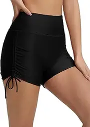[baleaf] Swim Shorts Women High Waisted Bikini Bottoms with Pockets Summer Swimming Shorts Adjustsble