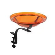ACHLA 12" Crackle Birdbath with Rail Mount Bracket, Mandarin - CGB-06M-RM