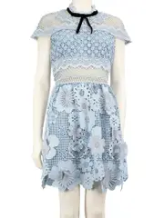 Blue 3D Floral Lace Mini Dress