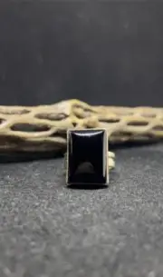 Native American Navajo black onyx square Sterling Silver Ring Size 10.5