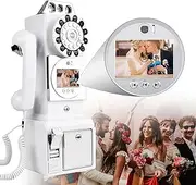 Retro Wedding Video Phone Message Board, Audio Video Message Board, 1-5 Level Brightness Adjustment, Record Wedding Mov Video, Capture Sincere Emotions and Candid Voice,White