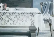 Envogue Woven Floral Tablecloth Burnout Jacquard White 60 x 120 Oblong