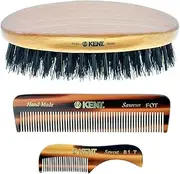 Kent Set of Combs - 81T Beard and Mustache Comb, FOT Pocket Comb, and PF22 Hair Brush - Best Beard and Mustache Grooming Kit, Travel and Home Beard Care Kit