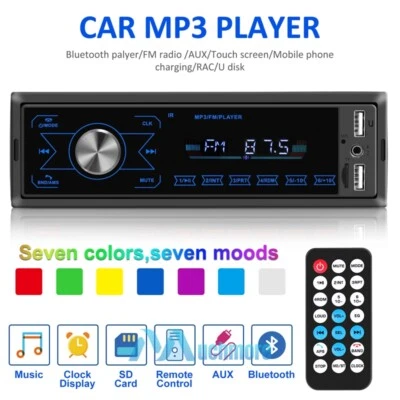 Single DIN Car Stereo Radio System MP3 Player Bluetooth Touch Screen FM USB AUX