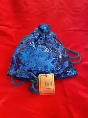 MAGID Ladies Blue Small Sequined Drawstring Dressy Pouch Purse Bag New W/ Tag