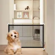 Portable Mesh Baby Gate 43" x 28" Black Mesh Metal Rod Retractable Magic Pet ...