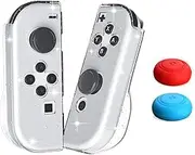 Khxriypha Glitter Protective Clear Shell for Nintendo Switch OLED Joycon Controller, Comfort Grip Case Compatible with Switch Standard Edition, Transparent Cover Case with 2 Thumb Grip Caps