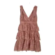 Revolve Bardot Roxie Pink Lace Tiered Ruffle Mini Party Summer Dress Size XS