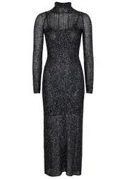 Alaïa Sequin-embellished Knitted Midi Dress - Navy - 38 (UK10 / S) 38 (UK10 / S)
