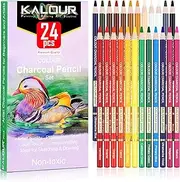[KALOUR PDAS] 24 Premium Colored Charcoal Pencils Drawing Set, Quality Pastel Chalk Pencils, Skin Tone Colored, for Coloring, Sketching, Drawing, Layering & Blending for Beginners & Artists