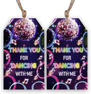 Serencatcher Disco Party Thank You Tags, 50pcs Disco Ball Party Favors Thank You for Dancing with Me Gift Tags with String for Neon Disco Dance Themed Birthday Party Decorations