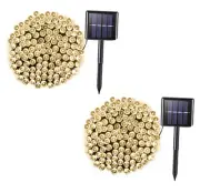 2 Pack 200 LED Solar String Lights, 85.2ft 8 Modes Waterproof Solar Warm White