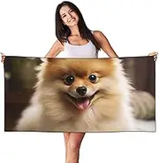 JHLMN Microfiber Sand Free Beach Towel Thin Quick Dry Super Absorbent Large Lightweight Towels Ultra Soft Bath Towels Cute Pomeranian Dog Compact Gym Towel for Adult Travel Camping Gift