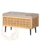 Artiss Storage Ottoman Weaved Velvet Blanket Box Chest Foot Stool Pine and Grey