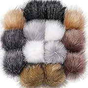 Bememo 14 Pieces Hat Faux Fur Pom Pom Ball DIY Faux Fox Fur Pompom for Hats Shoes Scarves Bag Charms Medium Popular Mix Colors