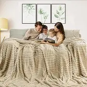 Excervent Solid Oversized Flannel Fleece Blanket (120x120 inches, Camel) Cozy Throw Blankets for Couch Sofa and Bed, Super Soft Luxurious Warm Striped Blankets for Household Living Room Bedroom
