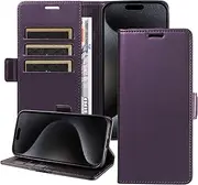 YocoverTech Compatible with iPhone 16 Pro Max Case,PU Leather Kickstand Feature Folio Flip Cover with[Card Slots][Note Pockets] for iPhone 16 Pro Max Wallet Case-Dark Purple