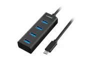 [MB-C3H-4K] USB-C to 4-Port 3.0 Hub Black, Plug-and-play, Compact Design, Lightweight