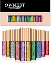 Ownest 10 Colours Liquid Glitter Eyeliner,Metallic Shimmer Glitter Eyeshadow, Long Lasting Waterproof Shimmer Sparkling Eyeliner Eye Shadow-10pcs