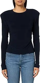 [Norma Kamali] Women's Shoulder Pad Long Sleeve Crew Top