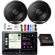 Dual Single DIN 9" Touchscreen Bluetooth Radio, Amp w/Kit, 2x 6.5" 300W Speakers