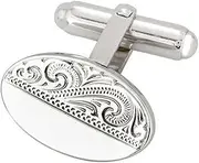 [Select Gifts] Box Set Shirt Tie Bar Slide 53mm Sterling Silver Hand Etched Pattern Oval Cufflinks