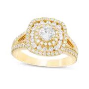 1.33 CT. T.W. Natural Diamond Cushion Frame Split Shank Engagement Ring in Solid 14K Gold
