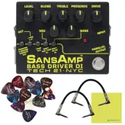 Tech 21 SansAmp Bass Driver DI V2 Pedal Bundle w/Guitar Patch Cables 1/4, 12x...
