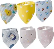 GARVALON Infant Eating Bibs 6pcs Cotton Drool Bibs Soft Comfortable Eating Smock Triangle Saliva Towel Cartoon Style