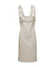 open-back ruffle-shoulder dress FR46 Nude
