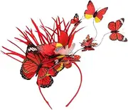 [FRCOLOR] Butterfly Fascinator Hat Headband Butterflies Festival Crown Halloween Costume Boho Wedding Headpiece for Tea Party Wedding Party ( Red )