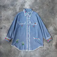 在飛比找蝦皮購物優惠-古著 70s hippie shirt 嬉皮丹寧刺繡襯衫