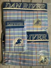 Vintage Double FULL Fitted & Flat Sheet + Pillow Cases Perfect Plaid NOS