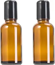 2 Pcs 30ml Amber Glass Roller Bottles For Castor Oil Roller Ball Bottle Rollerball Perfume Container Roll On Applicator For Essential Oils